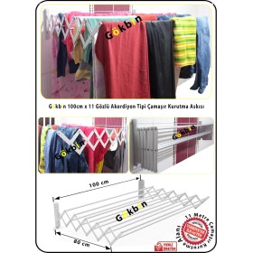 Resim Gökbin Akordiyon Çamaşırlık Kurutmalık Askısı 100CMX11GÖZLÜ Paslanmaz Alüminyum Yeni ÜRÜN 2023 