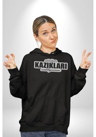 Resim Atığın Kazıkları Saklıyorum Yazılı Kadın Erkek Siyah Kapüşonlu Sweatshirt Hoodie Siyah 