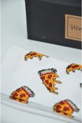 Resim mottomia 2'li Paket Kalın Dokulu Pizza Figürlü Beyaz Uzun Unisex Spor Çorap 