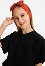 Resim Babygiz Kız Pamuklu Penye, Kaymaz, Terletmez, Ultra Hafif Esnek Fiyonk Bağlamalı Saç Bandı Bandana 