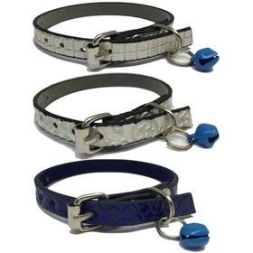 Resim 3'lü Set Zilli Deri Kedi Tasması 30cm 