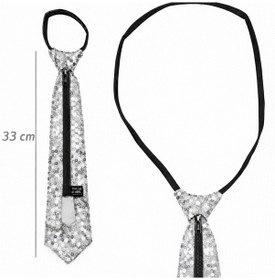 Resim Gümüş Renk Pul Payetli Işıltılı Parti Kravatı 33 Cm 2 " 