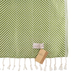 Resim YURTLU'S Sapphire Sands Series Turkish Beach Towel Pre-Washed 38"x72" Quick Dry and Highly Absorbent Oversized Sand-Free Stylish and Versatile for Beach, Spa, and Home Light 100% Cotton Peshtemal - Olive Green 