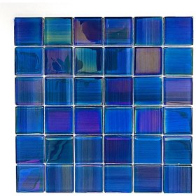 Resim MozaiKristaL Havuz, Banyo, Sauna, Spa, Iç ve Dış Tüm Yüzeyler Için, Suya, Isıya ve Tüm Etkenlere Dayanıklı 6mm Kalınlığında Aurora Blue, 30X30 Cm. Fileli Kristal Mozaik 