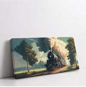 Resim Buharlı Tren Manzarası Panoramik Yatay Kanvas Tablo 