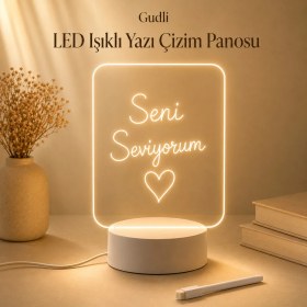 Resim Gudli LED Işıklı Yazı Çizim Panosu Usb’li, Silinebilir, Dekoratif Gece Lambası 