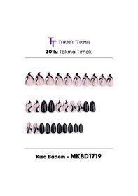 Resim Mkbd1719 Kısa Badem Standart Beden 30'lu Tekrar Kullanılabilir El Yapımı Protez Takma Tırnak 