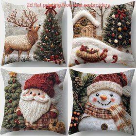 Resim 4'lü Noel Temalı Yastık Kılıfları, 45.01cm x 45.01cm, Fermuarlı Yumuşak Polyester Kumaş, Makinede Yıkanabilir, Oturma Odası için Dekoratif Yastık Kılıfları - Noel Baba, Kardan Adam ve Tatil Tasarımları, Noel Yatak Aksesuarı | Kış Manzarası Dekoru | Dayanıklı Fermuar Kapatma, Noel Yastık Kılıfları 