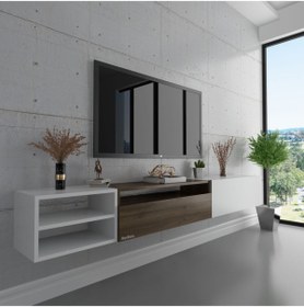 Resim Myniture Home & Living Duvara Monte Tv Sehpası S6111-5 Beyaz Ceviz Beyaz 