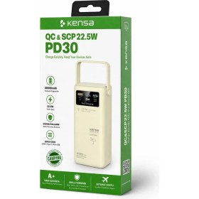 Resim Kensa 30000MAH Powerbank - 22.5W Hızlı Şarj (Qc & PD30), LED Ekranlı, Dahili Kablolu Taşınabilir Şarj Cihazı 