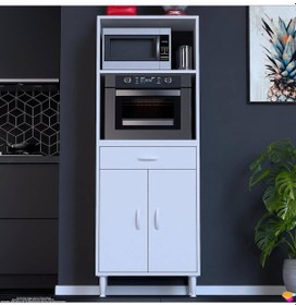 Resim Modilayn Vio Fırın Dolabı 55x163,4x32.5 Cm Çekmeceli Kapaklı Mini/midi Mikrodalga Mutfak Dolabı Beyaz 