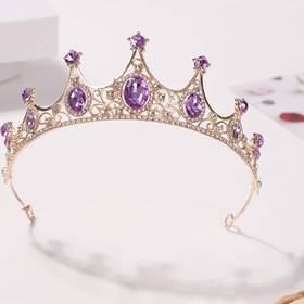 Resim 1 Adet Vintage Taşlı Gelin Tacı Mor Mücevherli - Şık Prenses Tarzı Düğün Taçı, Balolar ve Performanslar İçin - Sadece Elde Yıkama, Performans Başlığı, Detaylı İşçilik 