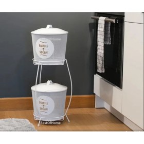 Resim Toptanfoni Lüx Ferforje İki Katlı Metal Patates Ve Soğan Saklama Kovası Fileli Beyaz 