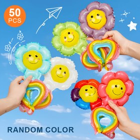 Resim Elli bilek balonu, gülümseyen yüz desenli balonlar, doğum günü süsleri, folyo balonlar. Çocuk ve bebek hediye balonları için ideal, düğün ve mezuniyet törenlerinde dekorasyon için uygun 