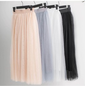 Resim Yeşil Qooth Elastik Bel 3 Katmanlar Örgü Uzun Tül Etek İlkbahar Sonbahar Zarif Vintage Yüksek Bel Balo Gazlı Bez Tutu Etek Qt2001 Yeşil 