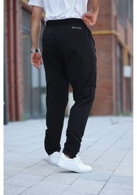 Resim Erkek Siyah Baggy Eşofman Altı Fermuarlı Paça Kaliteli Paraşüt Kumaş Siyah 