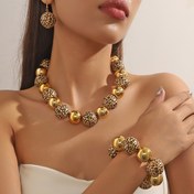Resim 1 Set 4 adet Abartılı Güzel Banket Parti Leopar Renkli Boncuklu Yuvarlak Boncuk Kolye Bileklik Küpe Seti Retro Kişilik Moda Takı Seti Kadınların Günlük ve Parti Giyiminde Uygun 