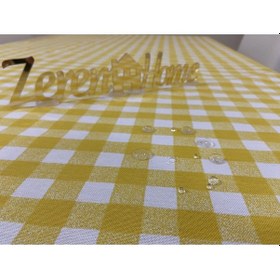 Resim Sıvı Geçirmez Dertsiz Masa Örtüsü Sarı Kareli 