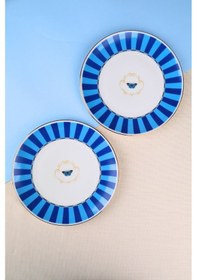 Resim Tabak Evi Porselen Butterfly Collection Altın Yaldızlı Pasta Tabağı Mavi 20,50cm 2 Li Çok Renkli 