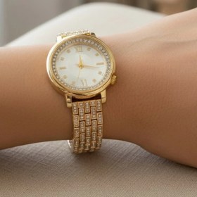 Resim Stil İncisi Stil Incisi Gold Luxury Watch, Beyaz Zirkon Taşlı Çelik Saat 