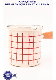 Resim Cupid Kareli Emaye Ahşap Saplı Cezve 500ml-6 Kişilik 