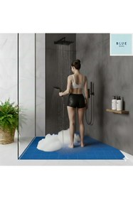 Resim Blue Home Banyo Duş Havuz Kapı Önü - Kare Petek Mat Kaymaz Kaydırmaz Pvc Paspas Gri En : 90cm. MAVİ 