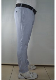 Resim Slim Cizgili Erkek Pamuklu Pantolon Mavi 