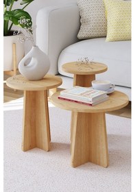 Resim Obi Atölye Mantar İskandinav Stili Zigon Sehpa 3'lü Safir Meşe 