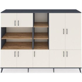 Resim Hyperion Dolap 14 Raflı 9 Kapaklı 220x44x163 Antrasit-aytaşı/çam Aytası/atlas Çam - Antrasıt 