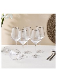 Resim Sandro Moreno Dolce Vita Ayaklı Kadeh 6 Lı 390 Ml Platin Gümüş - Şeffaf 