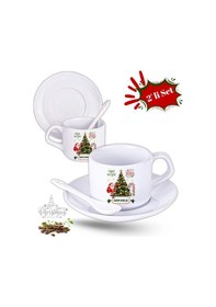 Resim Yılbaşı Hediyesi Noel Ağacı Baskılı 2li Set İsimli Porselen Çay Kahve Fincan Seti Beyaz 