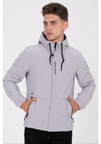 Resim Oksit Mood Street Baskılı Su İtici Slim Fit Erkek Yağmurluk Mont Açık Gri 