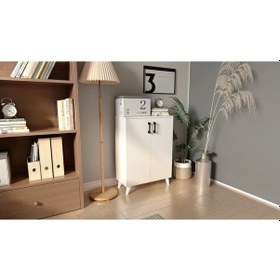 Resim 2 Kapılı 4 Raflı Ayakkabılık Çok Amaçlı Dolap Mutfak Dolabı B... Beyaz 