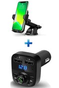 Resim MEZİGARC Universal 2li Araba Seti Bluetooth Fm Transmitter Cihazı Ve Oto Araç Içi Akrobat Telefon Tutucu 