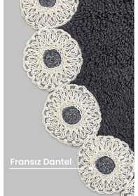 Resim Gülruba Oval Siyah Çeyizlik Dantelli 2'li Banyo Paspası Seti Kaymaz Tabanlı Klozet Takımı 