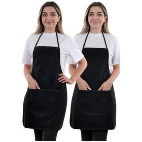 Resim Wellsoft İkili Paket Cepli Mutfak Önlüğü Sıvı Geçirmez Su Geçirmez Mutfak Önlüğü Siyah 