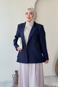 Resim Tesettür Diyarı Kayle Kuşaklı Blazer Tesettür Ceket- Lacivert Standart (36-42 Beden Uyumlu) 