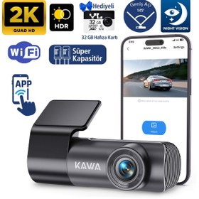Resim Kawa D5 Gen2 2k 1296p Wifi 145° Geniş Açı Lens Gece Görüşlü 32gb Hafıza Kartlı Akıllı Araç Kamerası 