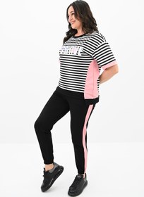 Resim Kadın Büyük Beden Çizgili Eşofman Takımı 8106-24 - 4XL / Pembe 