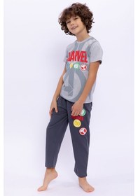 Resim Avengers Marvel Erkek Çocuk Gri Kısa Kol Pijama Takım Grı Melanj 