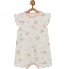 Resim Andywawa Kız Bebek Unicorn Motifli Önden Çıt Çıtlı Tulum Ac22722 Ekru 