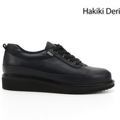 Resim GÖNDERİ(R) Kadın Lacivert Antik Bağcıklı Dolgu Taban Hakiki Deri Ayakkabı 