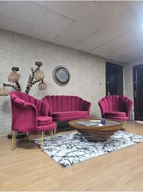 Resim Zafir İstiridye Takım Gold Kaplama Telli Ayak Çay Seti Koltuk Takımı Bordo 