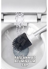 Resim Silikon Klozet Ve Wc Fırçası - Paslanmaz Alüminyum Sap - Vidasız Duvar Askılı Güçlü Yapışkan 