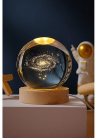 Resim Gizemli Büyüleyici Samanyolu Galaksi Küre Gün Işığı Led Lamba 3d Usb'li Ahşap Standlı Oda Gece Lambası Renkli 