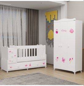 Resim Melina Bebek Odası Yıldız 3 Kapaklı Dolap - Prenses Beyaz 
