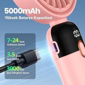 Resim Warmco K70 Taşınabilir Şarjlı El Vantilatörü 2400mAh 360° Döner Başlıklı ve Standlı Dijital Ekranlı Soğutucu Fan Pembe 