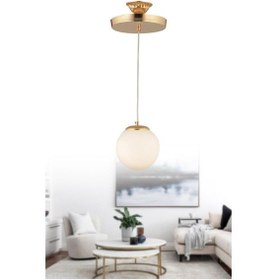 Resim İstanbul Avize Istanbul Avize Sarkıt Tekli Gold Tepsili Beyaz Glop Camlı Avize 