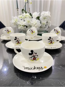 Resim 6 Kişilik Mickey Mouse Desenli Porselen Türk Kahve Fincan 