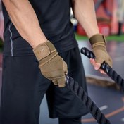 Resim Yarım Parmak Spor Eldivenleri - Ekstra Uzun Bilek Desteği ve Ağırlık Kaldırma, Spor Eğitimi, Bisiklet için Kaymaz Avuçlar - Ayarlanabilir Toka Kapatma ile Dayanıklı Siyah/Kahverengi Tasarım - Unisex Fitness Eldivenleri, Spor Aksesuarları, Ağırlık Kaldırma Ekipmanı, Şık Eldiven Tasarımı, Güvenli Uygun Eldiven 
